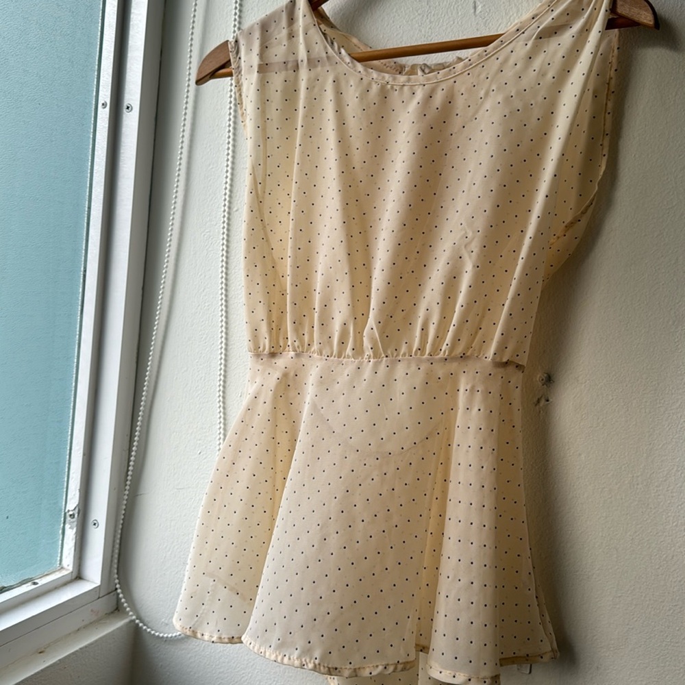 Cream with black dots blouse. Small.
